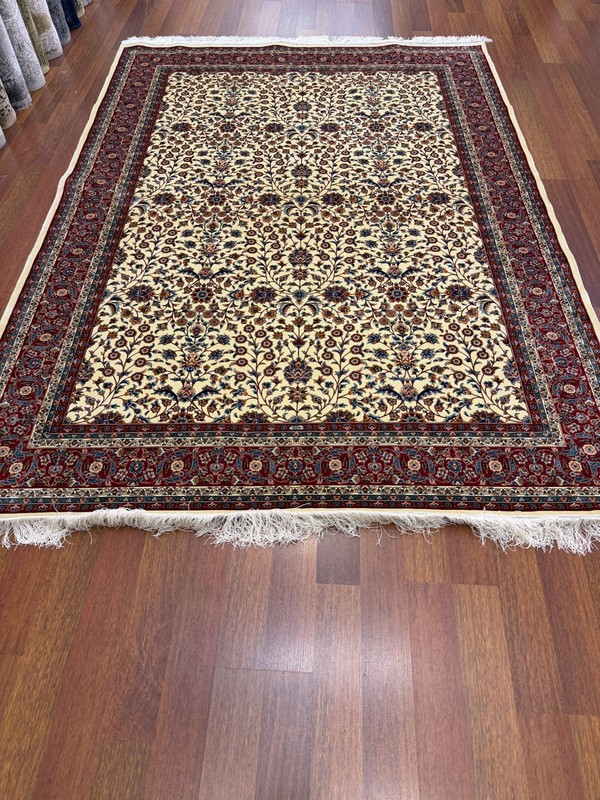 Turkish Silk Rug 7x10 Ivory Red Oriental Area Rug Floral Luxury Carpet gallery