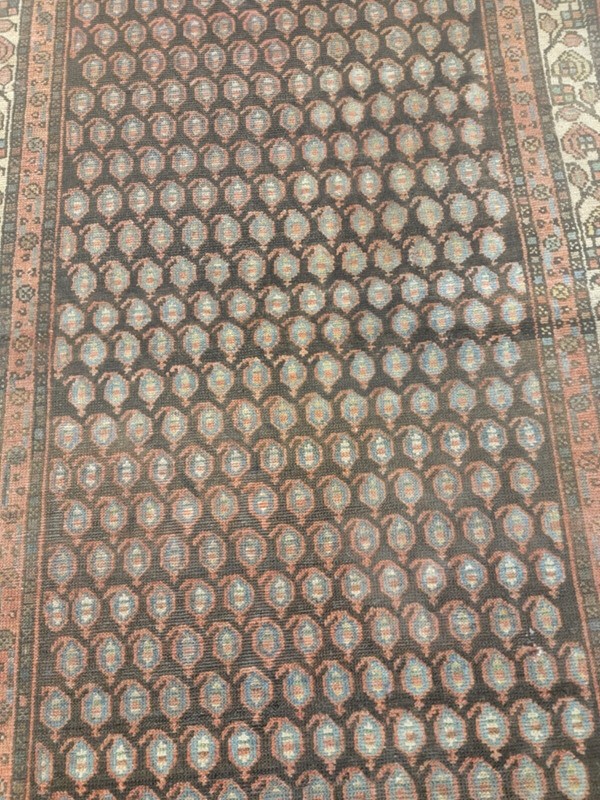 Antique Oriental Hand-Knotted Wool Runner Kurdish Malayer Black 3'5" x 12'6" gallery