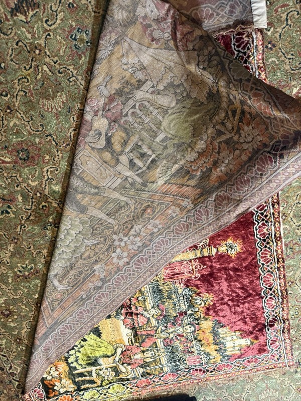 Turkish Velvet Rug 45x67'' Vintage Pictorial Pattern Wall Hanging Made in Italy gallery