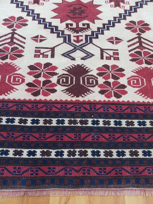 White Blue Runner Rug Antique 4x7 Rug Handmade Room Decor Rug Free Ship Rug gallery
