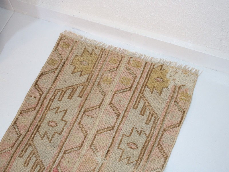 1.5 x 6.3 Feet Handmade Beige Brown Patchwork Turkish Runner Rug – 46 x 194 cm V gallery