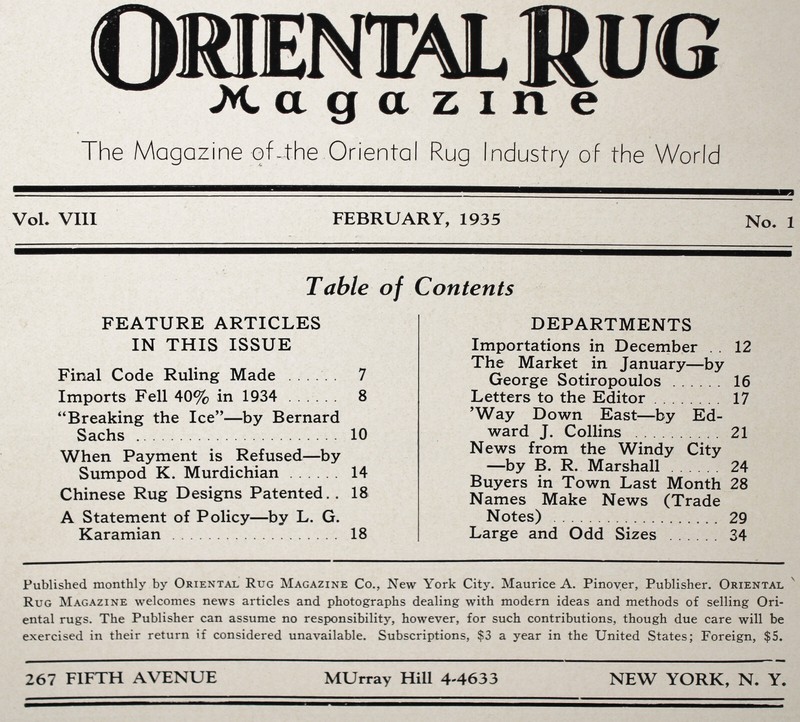 Very Nice 1935 35 Page Oriental Rug Magazine gallery