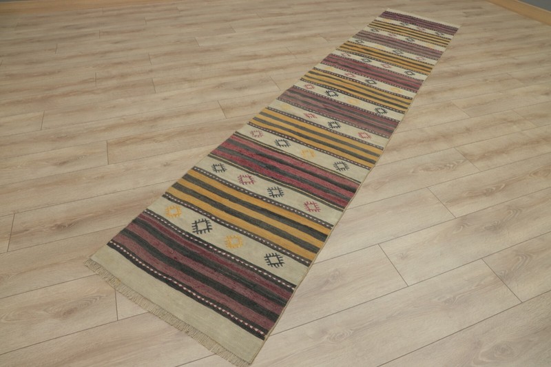 Cappadocia Ethnic Kilim Runner Rug Tribal Hand Knotted Striped Carpet 2x11ft gallery