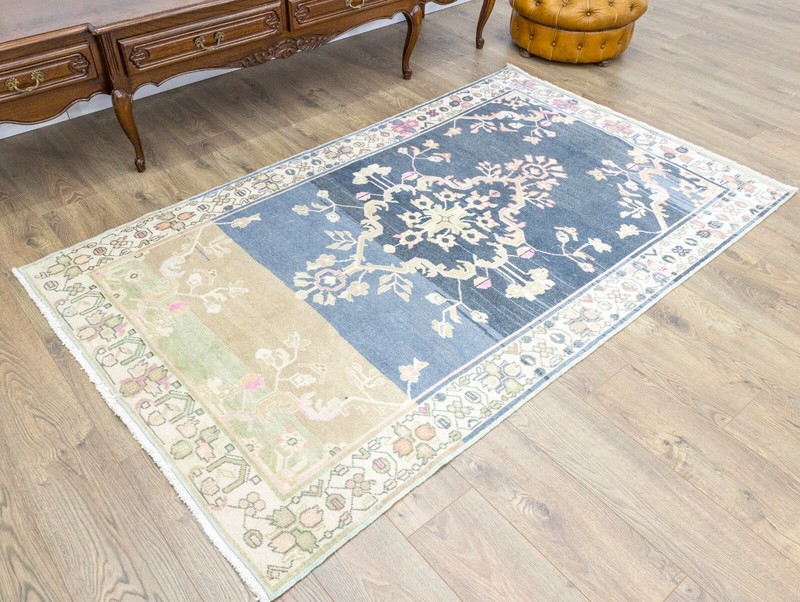 Blue Turkish Oushak Oriental Handmade Wool Area Rug 4.3x7.2 ft Vintage Runner gallery