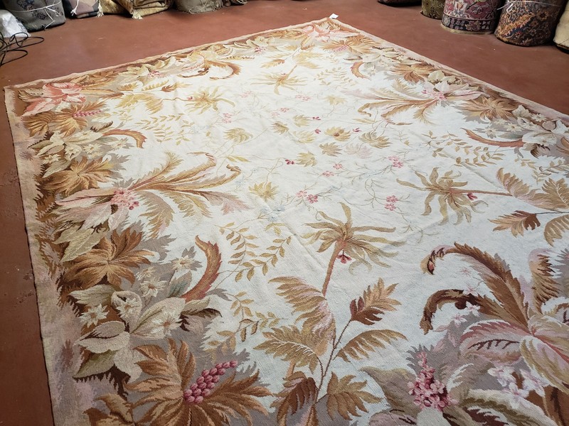7' 7" x 9' 8" Needlepoint Rug Floral Beige Flat Weave Carpet 8x10 Handmade New gallery