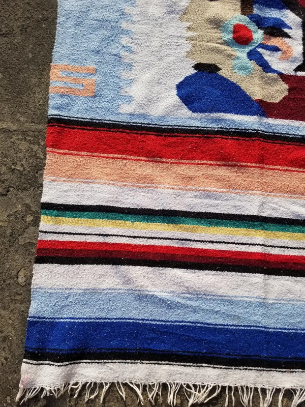 Vintage Traditional Handmade Mexican Aztec Wool Multicolor Kilim Throw 6.4x3.8ft gallery