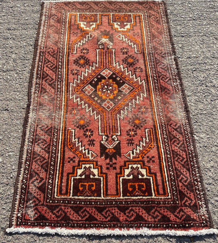 VINTAGE CLEANED BALUCHI RUG HANDMADE EASTERN WOOL TRIBAL RED CARPET 3' x 1'9" gallery
