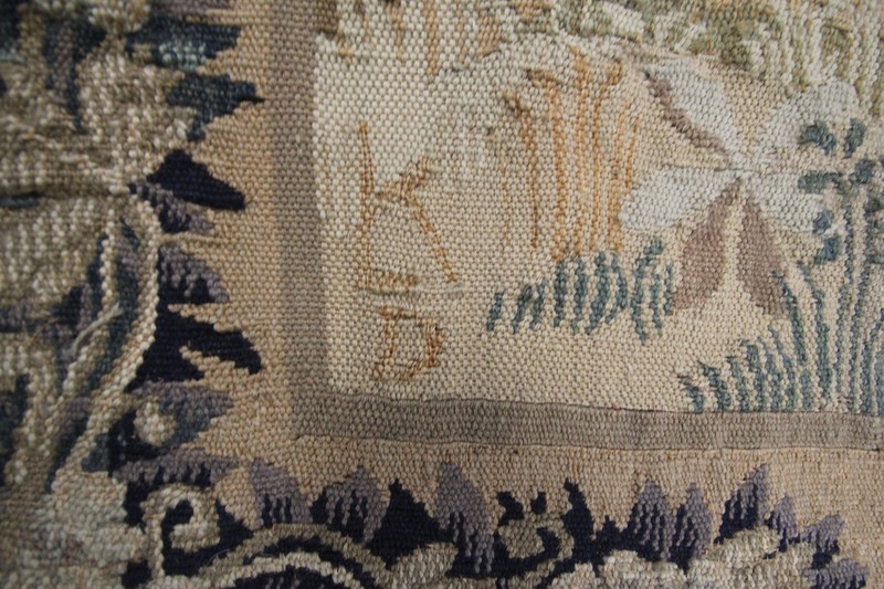 5x9 Antique French Verdure Figural Woven Tapestry 152cmx269cm Signed 1900 gallery