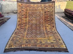 6’8×8’8 ft Antique Afghan Handmade Flat Weave Kilim, Rare Terracotta Faded Rug