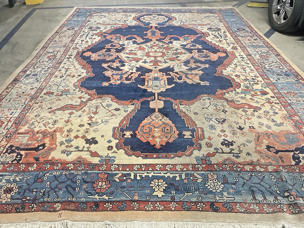 VINTAGE AZERI WOVEN LEGENDS TURKISH ORIENTAL RUG BLACK MOUNTAIN SERAPI DESIGN