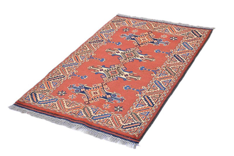 Bright Geometric Tribal Vintage Turkish 2' 11" x 4' 2" Red Hand Knotted Rug gallery