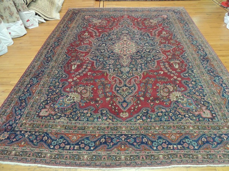 10x13 10x14 Antique Lavar Kermaan Oriental Area Rug wool Red Blue Pink Green gallery