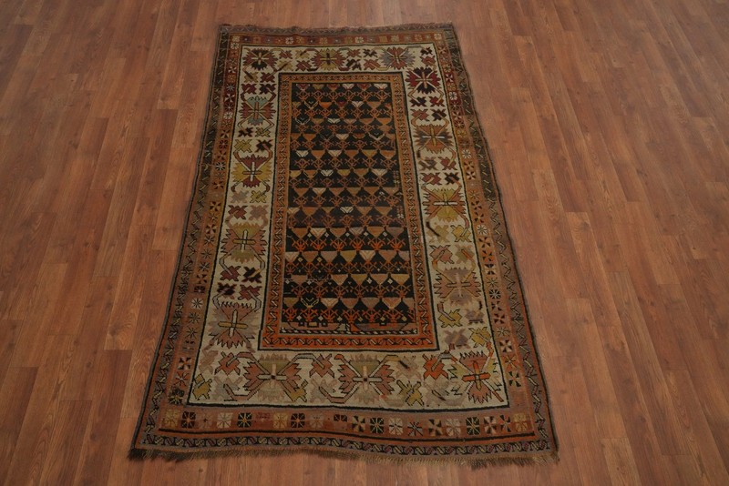 Pre-1900 Caucasian Vegetable Dye Antique Rug 4x6 Wool Hand-knotted Carpet gallery