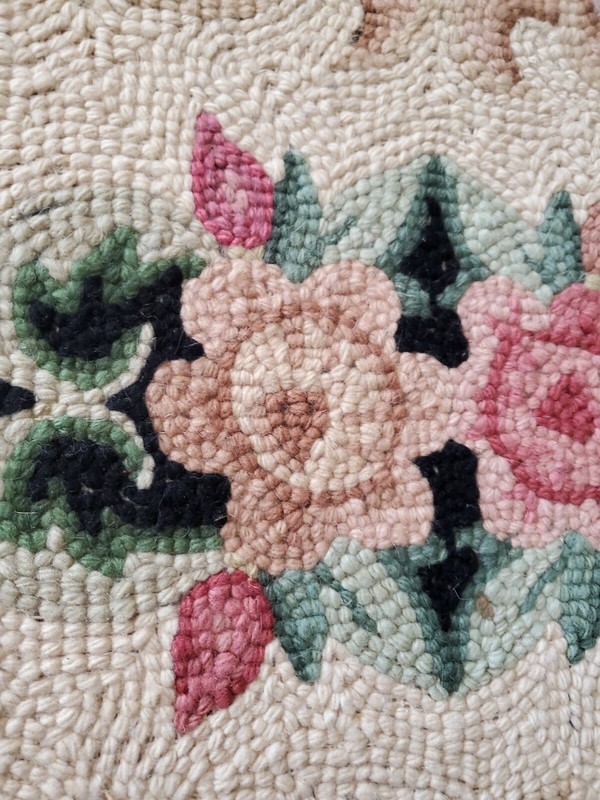 Antique Hand Hooked Crafted Rug - 47" x 24" Floral, Black/Beige/Slate Blue gallery