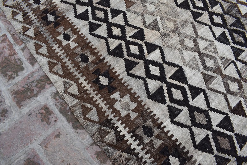 Handwoven Afghan Tribal Wool Kilim Area Rug Striped Geometric Brown Earthy Tones gallery