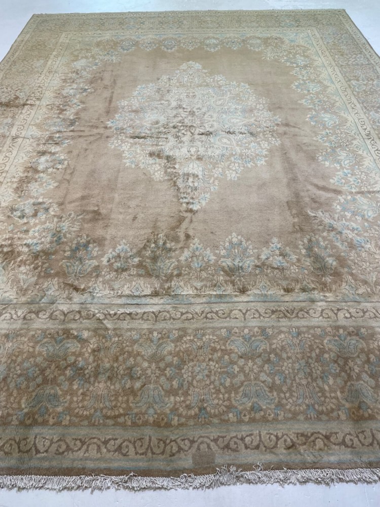 Oriental Hand-Knotted Wool Area Rug Turkish Oushak Ivory/Blue/Beige 9'7" x 12'7"