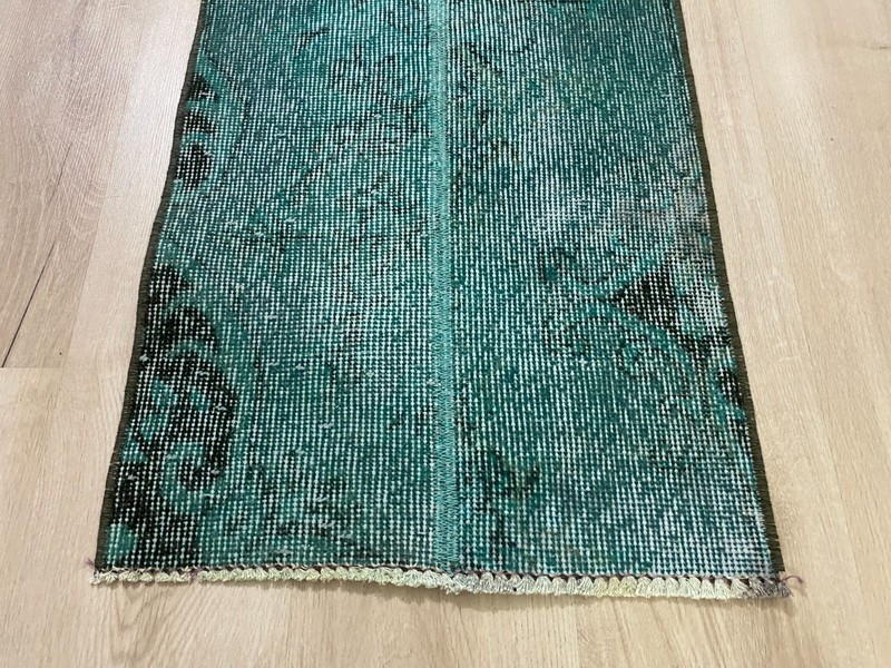 Vintage Turkish Overdyed Rug Handmade Wool Turquoise Accent Rug 1.5x2.3 Ft gallery