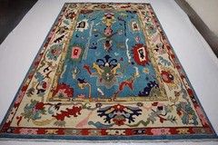 Modern Blue Turkish Oushak Area Rugs 3×5 4×6 5×8 6×9 7×10 8×11 9×12 10×14 12×15