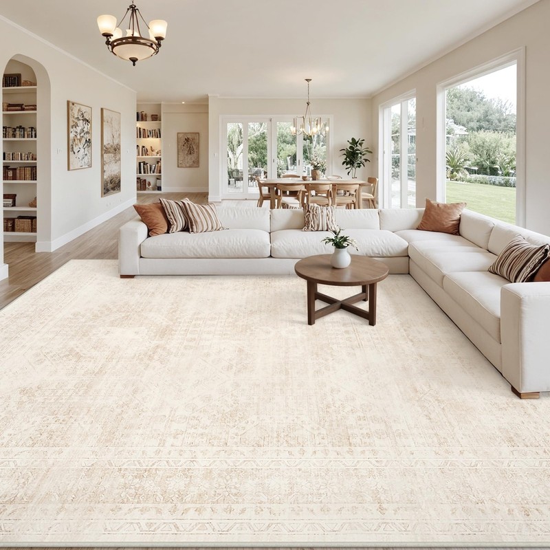 8x10 Area Rugs for Living Room: Vintage Boho Neutral Washable Rug Indoor Soft... gallery