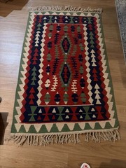 Vintage Turkish Kilim Area Rug Geometric Hand Woven Southwest 44 1/2″ X 78″