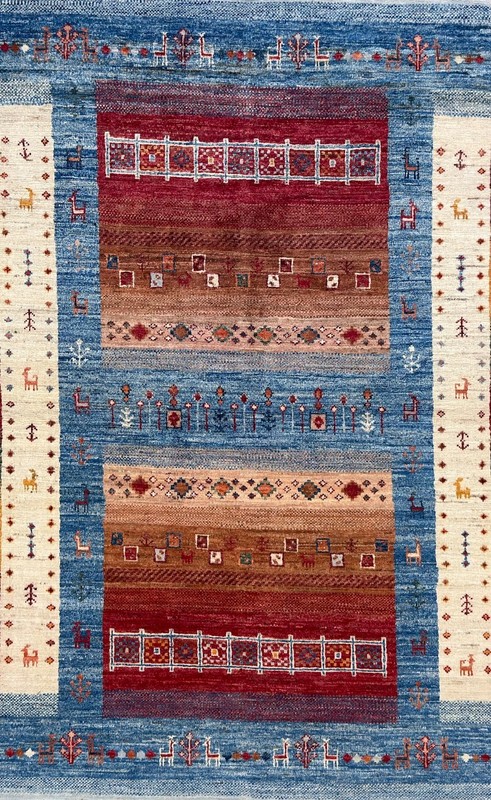 Handmade Wool Area Rug, 4x6 Blue & Red Rug, Oriental Rug gallery