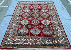 8.3×10.8 New Afghan Kazak Rug Red Geometric Handmade Wool Living Room Bedroom