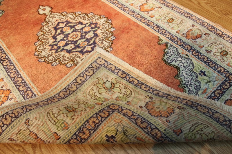3' X 5' Real SILK RUG. Antique Turkish prayer Anatolia ORANGE RED GOLD Kayseri gallery
