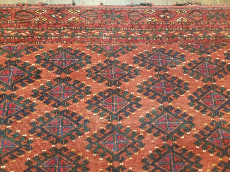 Antique Turkoman Rug Collectible Yamud Oriental Cushion Cover Carpet Red 3.4 x 5 gallery