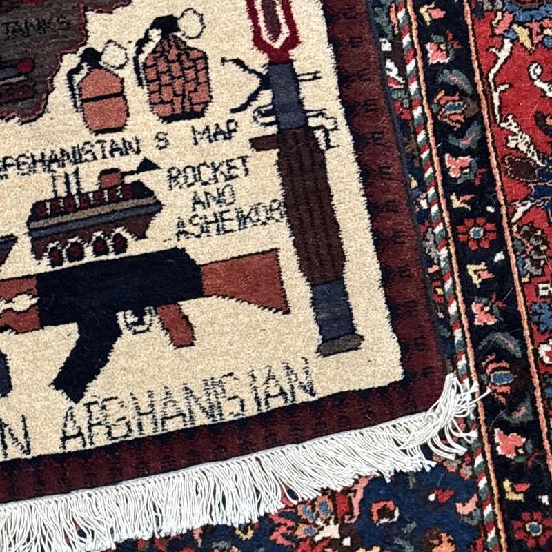 Authentic Hand Made Afghan Pictorial War Rug 3x2 Ft Great Cond gallery