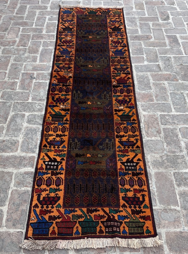 Handmade Afghan War Runner Rug Baluchi 3x9 ft – Wool Tribal Hallway Carpet