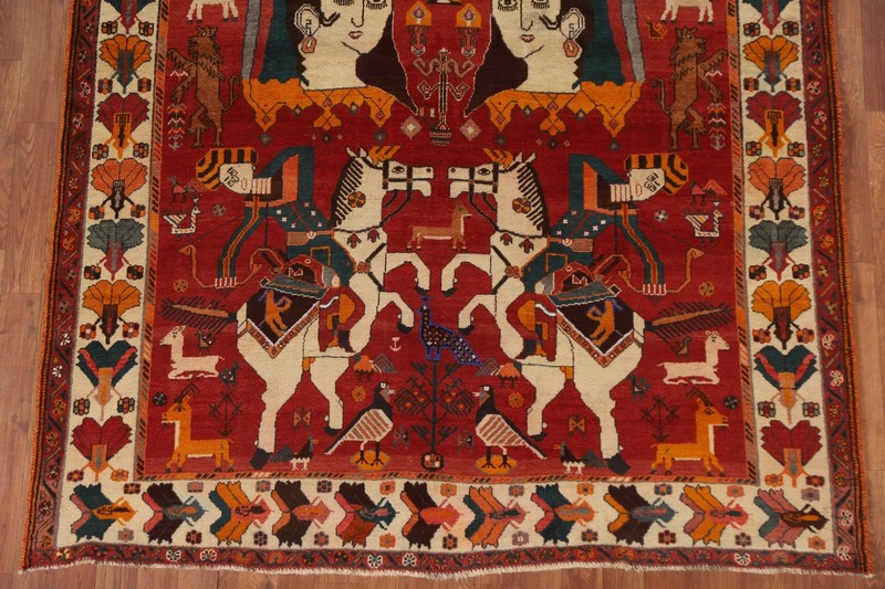 Vintage Tribal Pictorial Kasshkoli Area Rug 6x8 Wool Hand-made Traditional Ru gallery