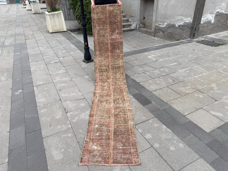 Vintage Turkish Oushak Runner 1.7x9 ft Boho Terracotta Wool Hallway Rug gallery