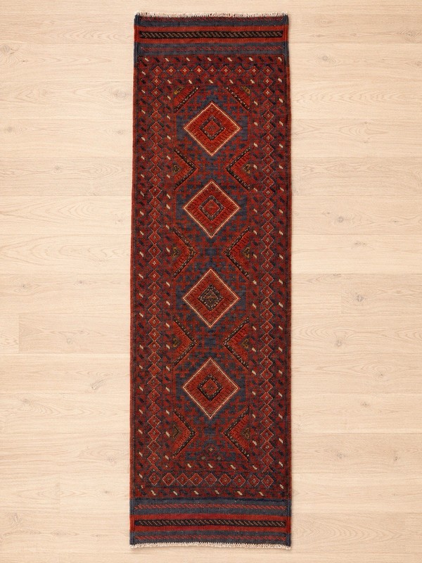 Vintage Afghan Baluchi Wool Runner Rug Hand Knotted Medallion Red Blue 2x8 Feet gallery