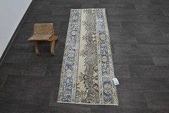 Vintage Turkish Runner Rug 2x5ft Wool Anatolian Handmade Hallway Oushak BEIGE