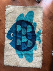 Vintage Rya “Fish” Rug Tapestry Wall Hanging Carpet Scandinavian Danish