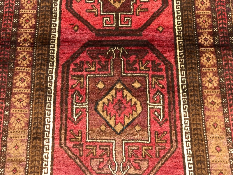 2'10 x 4'10 Ft Vintage Afghan Hand Knotted Rug Red Geometric Tribal Wool Carpet gallery