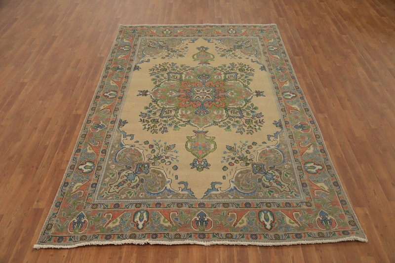 Traditional Wool Beige Living Room Area Rug 7x10 ft Hand-knotted Floral Carpet gallery