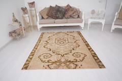 5×6 Old Antique Handmade Turkish Vintage Wool Rug, Muted Oushak Area Carpet 10