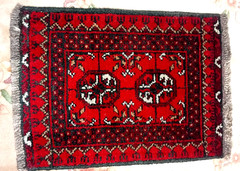 Afghani Hand-Knotted Wool Rug | Traditional Oriental Red Carpet Mat | 2’2 x 1’5