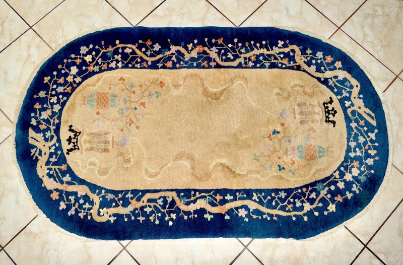 Art Deco Chinese Nichols Peking Fette Hand Knotted Oval Vase Crown Rug 5.4x3' #1 gallery