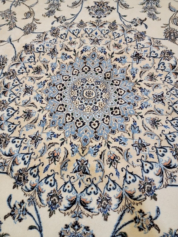 Antique Oriental Hand-Knotted Wool Area Rug Nain Ivory/Bue/Black 13'1" x 19'9" gallery
