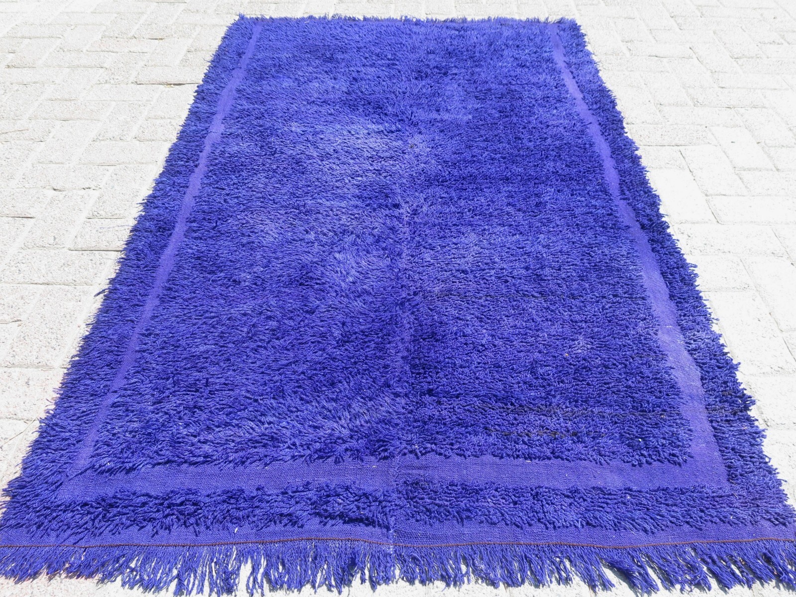 Vintage Turkish Shaggy Rug, Dark Blue Color Mohair Rugs, Long Hair Rug 42"x66" gallery