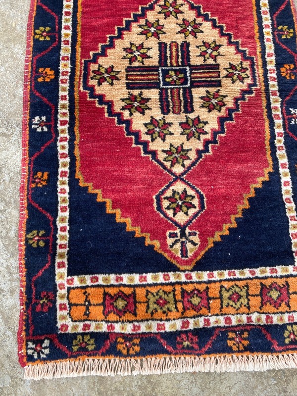 Vintage Traditional Hand-knotted Turkish Yastik Oriental Rug Carpet 93x52 cm gallery