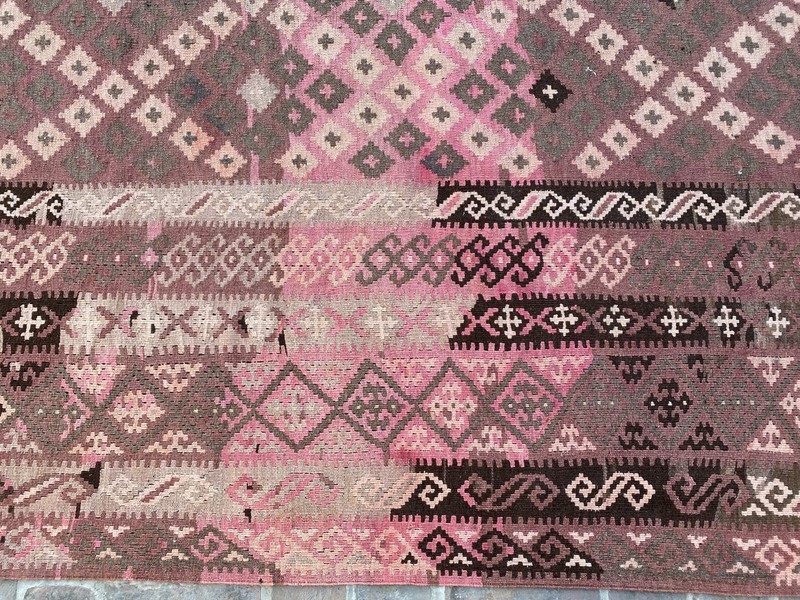8x12 ft Oriental Afghan Geometric Handwoven Faded Traditional Turkmen Kilim Rug gallery
