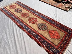 Beige Antique Terracotta Runner Rug 4×10 Hand Knotted Geometric Wide Wool Carpet
