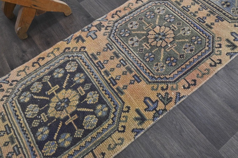 Vintage Turkish Runner Rug 2x11ft Wool Anatolian Handmade Hallway Oushak YELLOW gallery