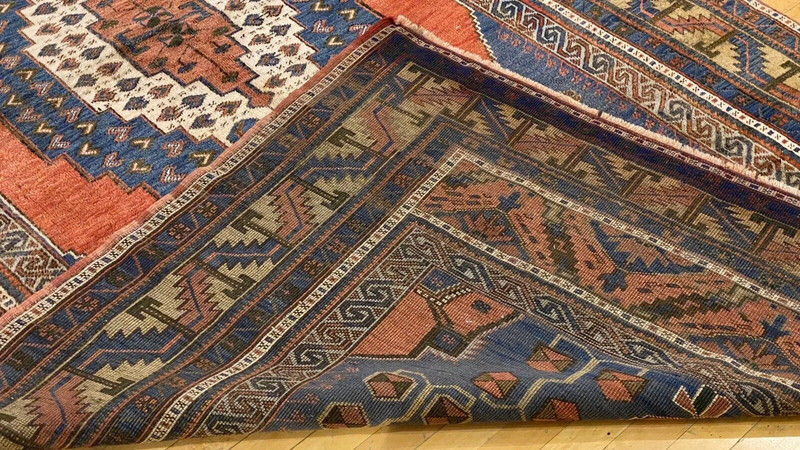 Bohemian Vintage 1940-1950s Indigo Blue Dye Wool Pile Taspinar Rug 5'11”x11’3” gallery