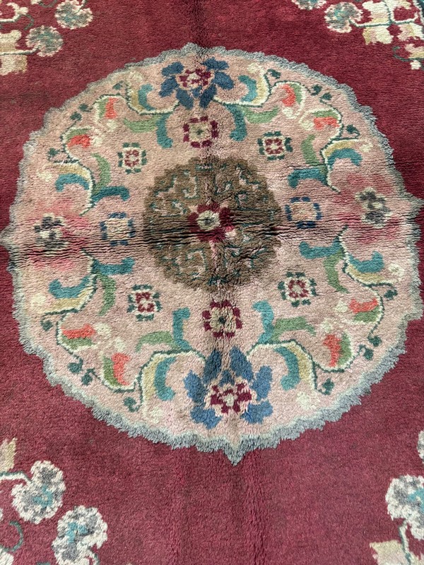 Antique Oriental Hand-Knotted Wool Area Rug Mongolian Rare Red/Ivory 4'10" x 6'3 gallery