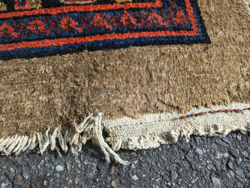 Antique 15' x 3' Runner Rug Geometric Red Tan Blue Brown Distressed gallery