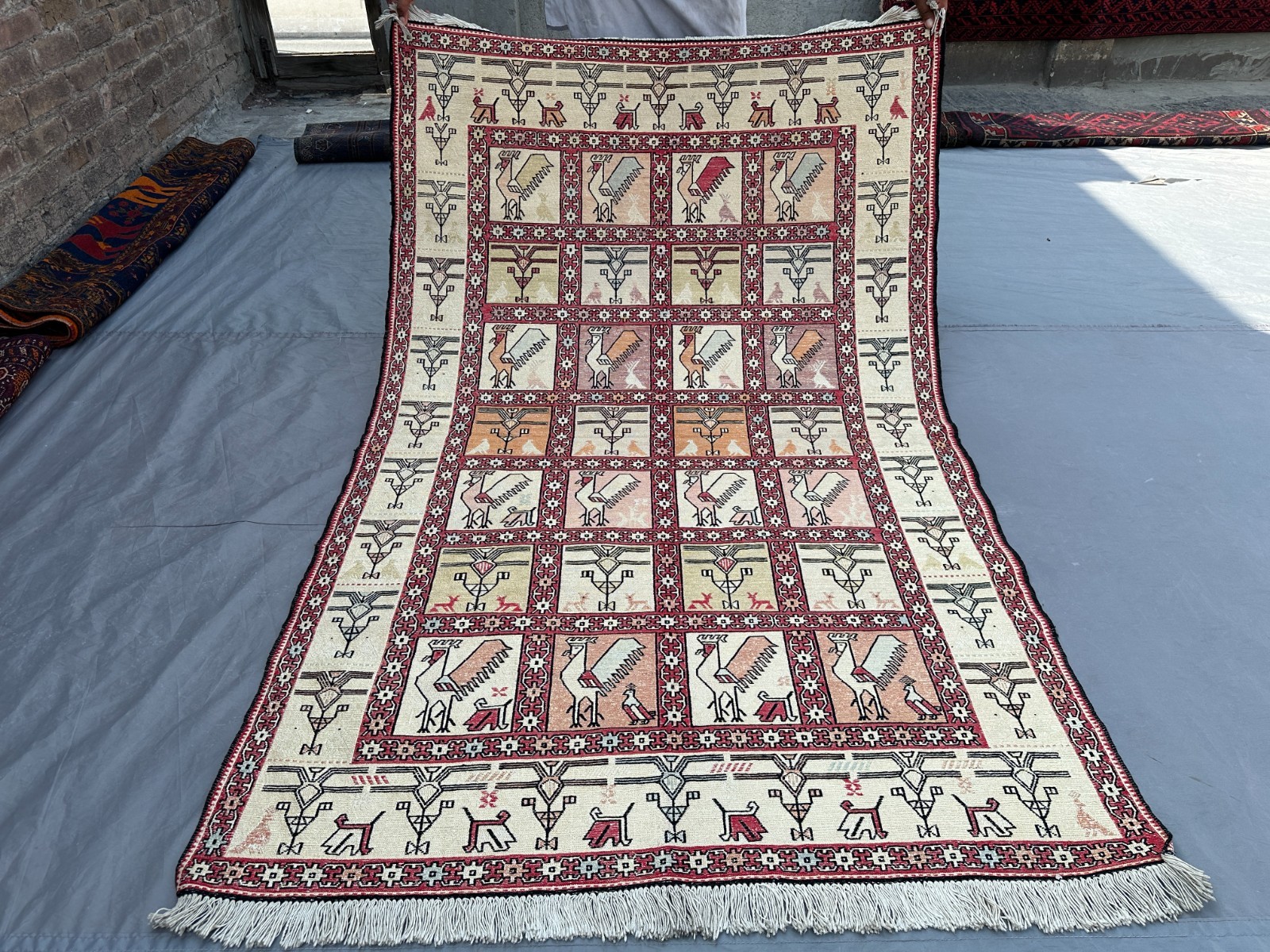 4x6'2 ft Afghan Silk Kilim Rug Handmade Pictorial Birds Design Oriental Carpet gallery